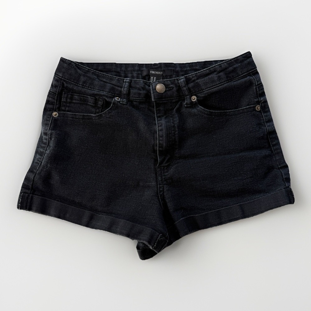 Forever 21 Cuffed Black Jean Shorts Denim Festival Indie Grunge Women's‎ Size 29